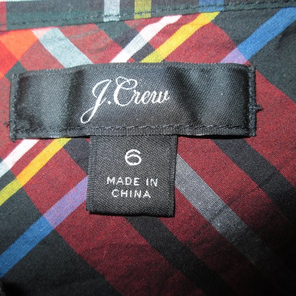 J.Crew 100% cotton deep red tartan plaid rhinestone button shoulder tunic - Picture 9 of 9